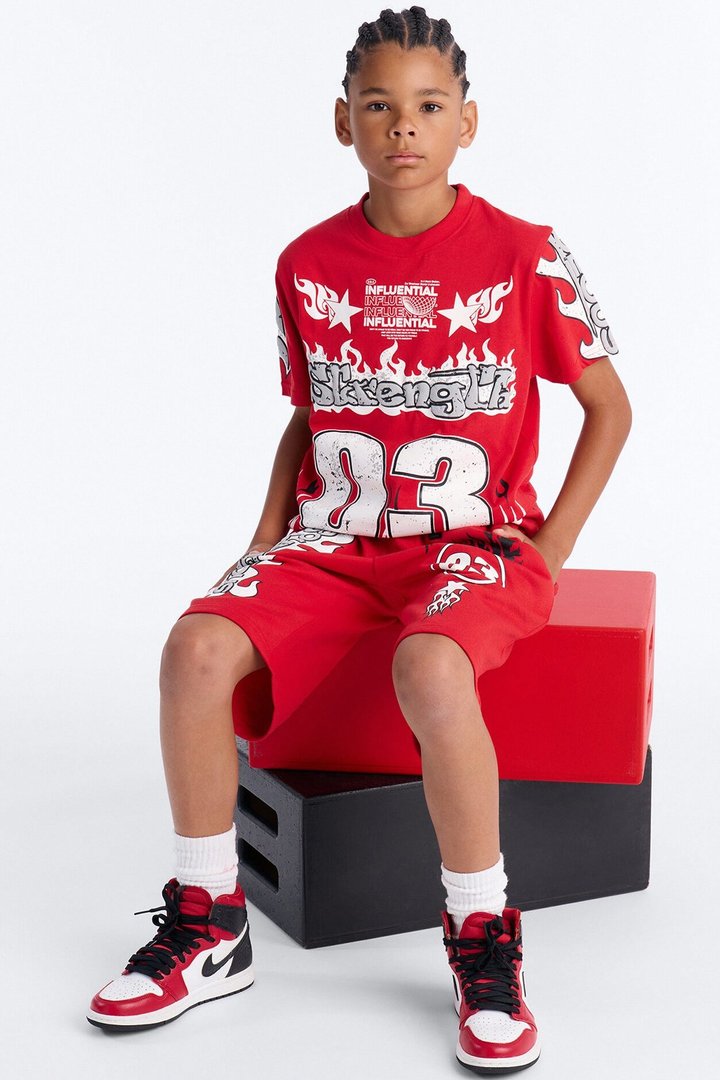 Mini Strength Fleece Short Set - Red