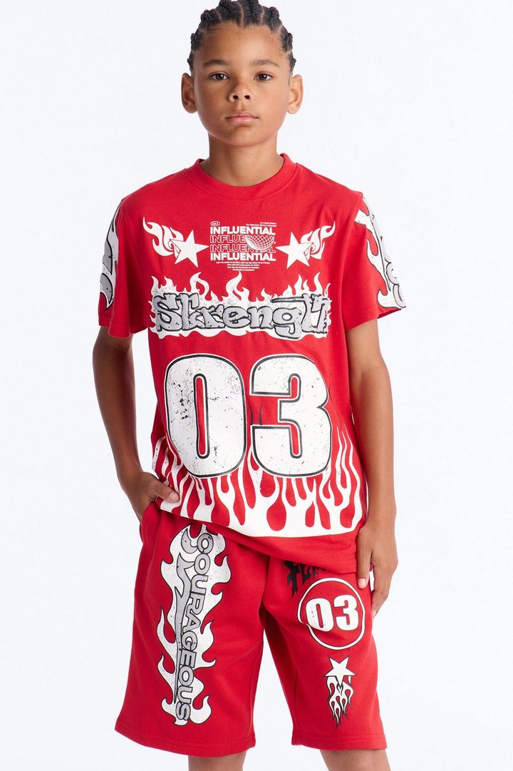 Mini Strength Fleece Short Set - Red