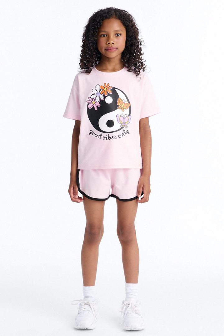 Mini Yin Yang Good Vibes Short Set - Pink