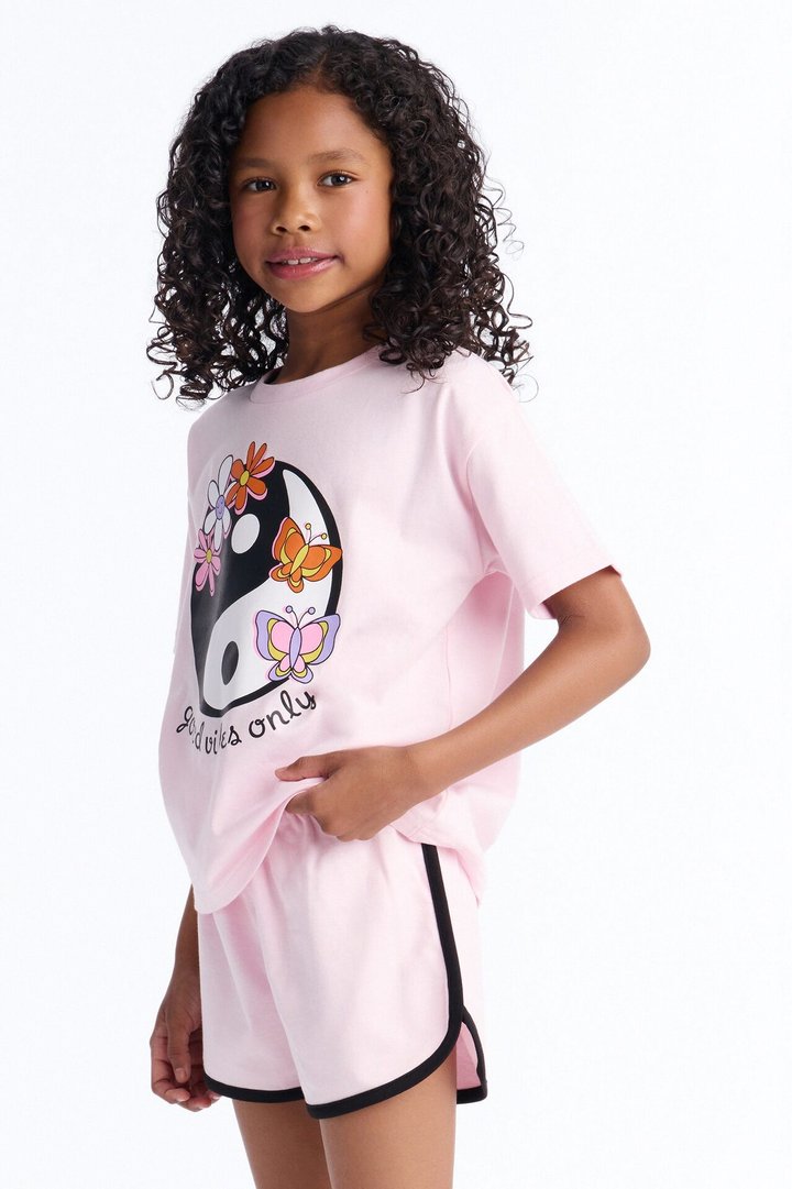Mini Yin Yang Good Vibes Short Set - Pink