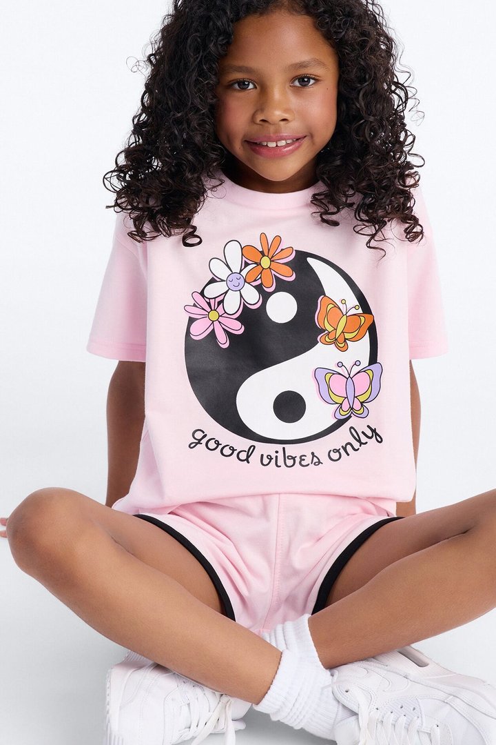 Mini Yin Yang Good Vibes Short Set - Pink
