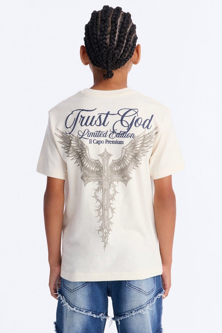 Mini Trust God Short Sleeve Front/Back Tee - White