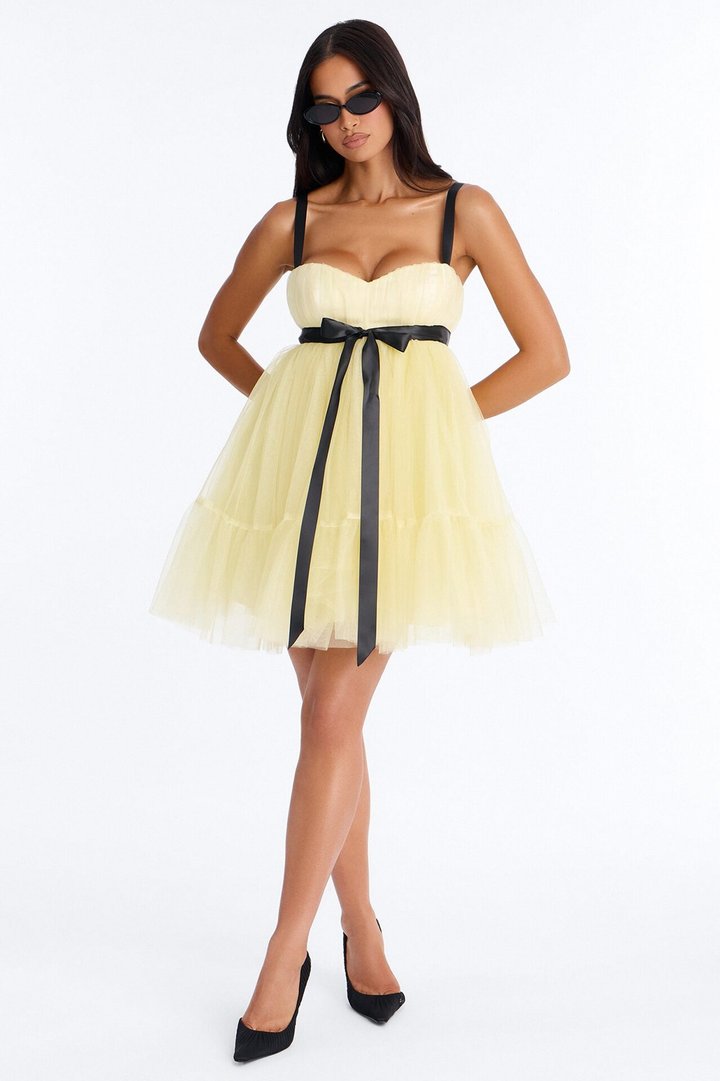 Rosy Girl Tulle Babydoll Mini Dress - Yellow