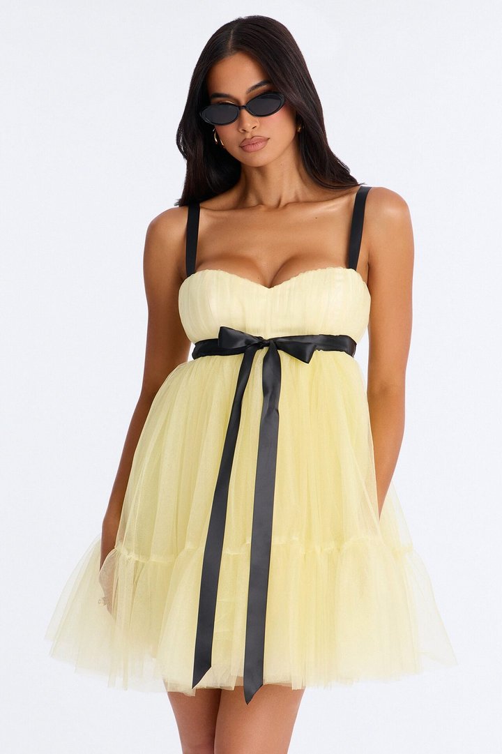 Rosy Girl Tulle Babydoll Mini Dress - Yellow