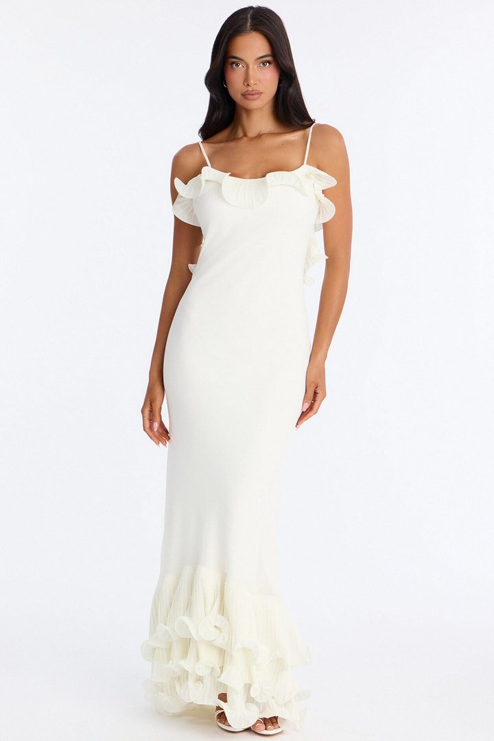 In Bloom Ruffle Chiffon Gown - White