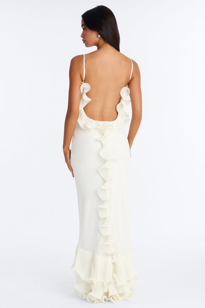 In Bloom Ruffle Chiffon Gown - White