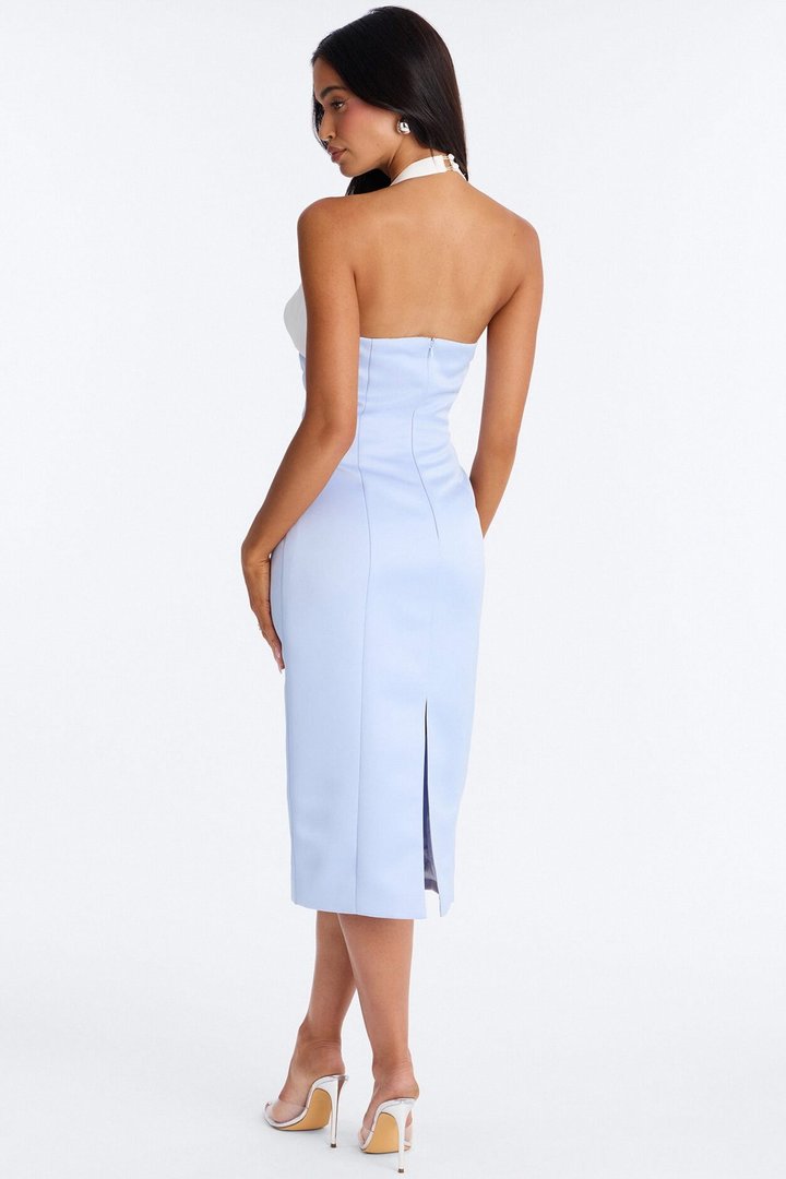 Sweetheart Satin Midi Dress - Blue/combo