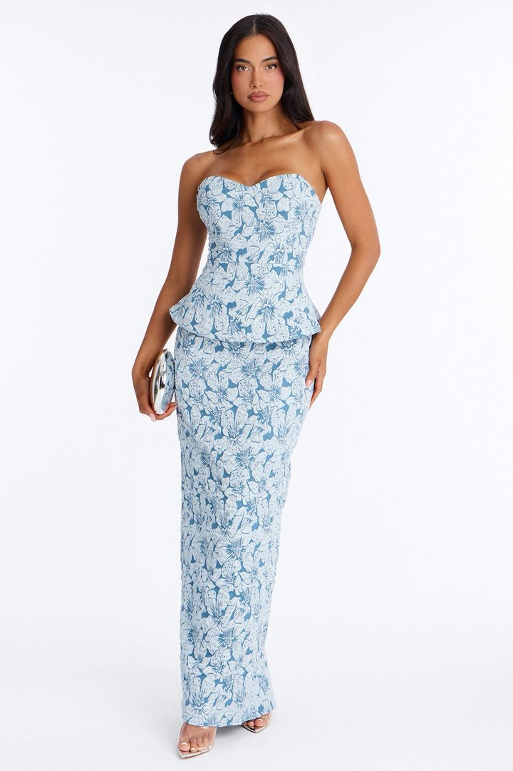 Modern Grace Jacquard Gown - Dusty Blue