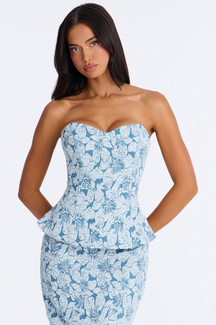 Modern Grace Jacquard Gown - Dusty Blue