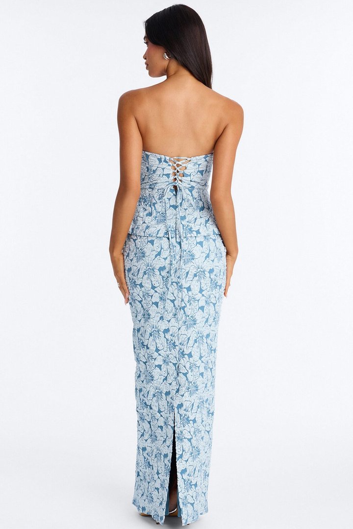 Modern Grace Jacquard Gown - Dusty Blue