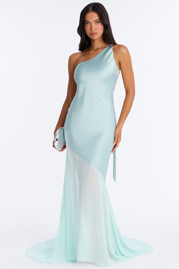 Chasey Backless Satin Gown - Mint