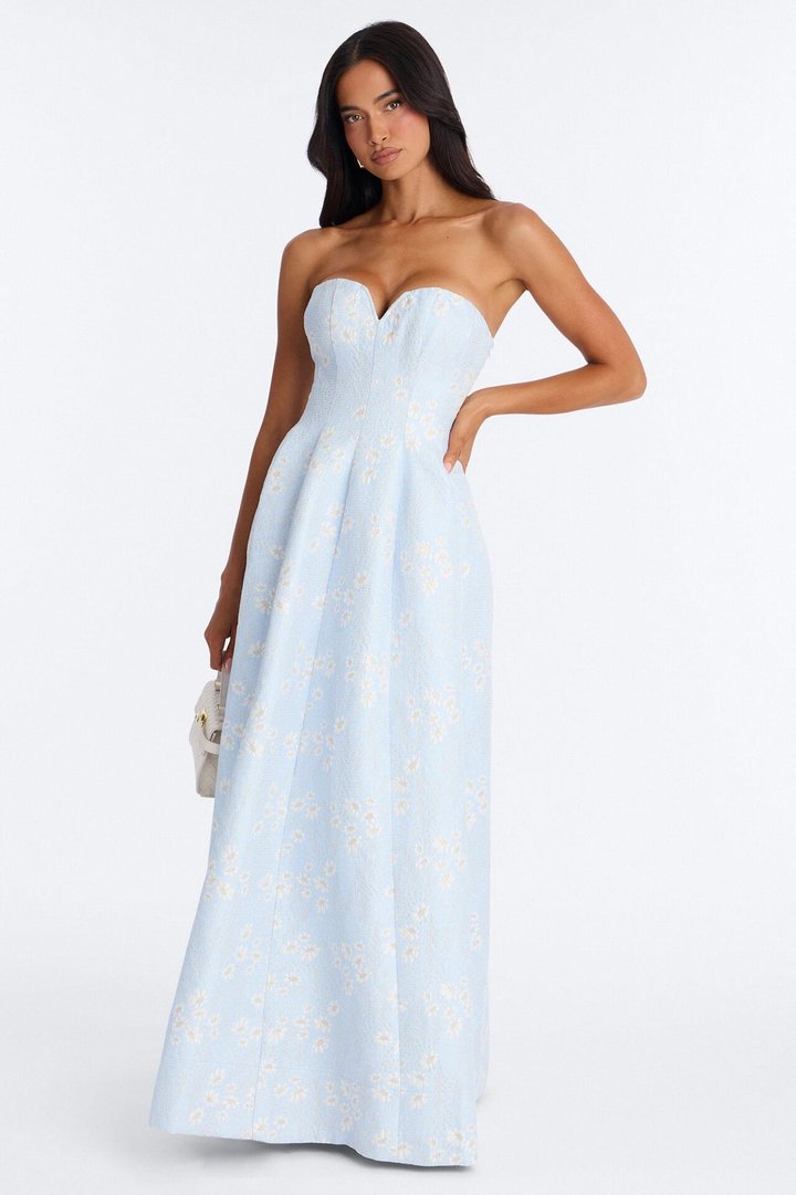 Soft Glam Jacquard Gown - Light Blue