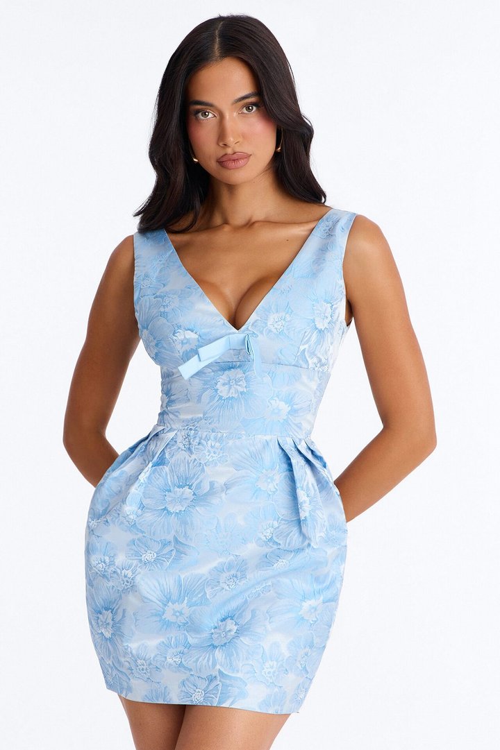 Fiona Floral Jacquard Mini Dress - Blue