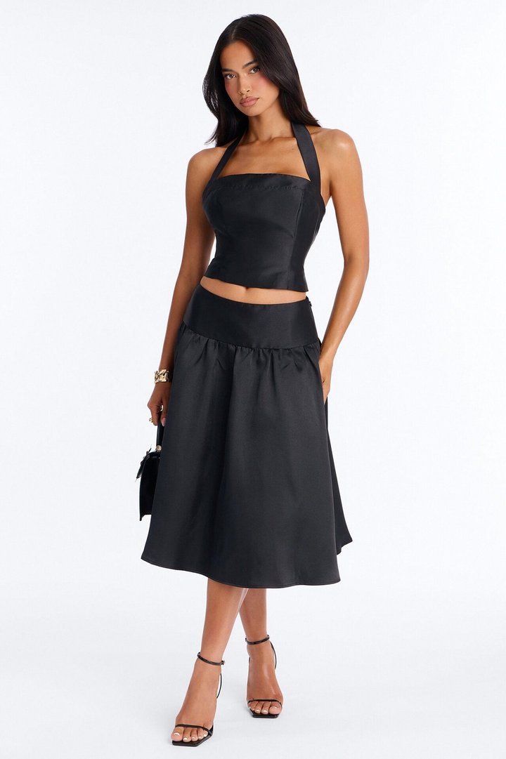 Margot Taffeta Midi Skirt Set - Black