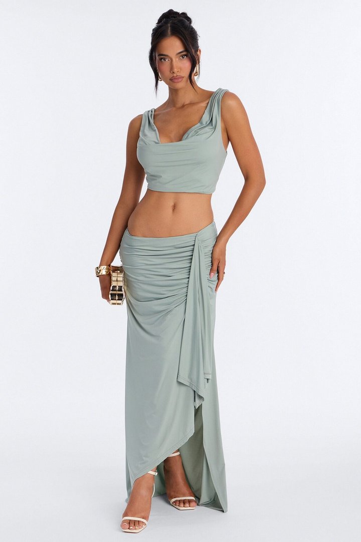 Fairytale Cowl Neck Maxi Skirt Set - Sage