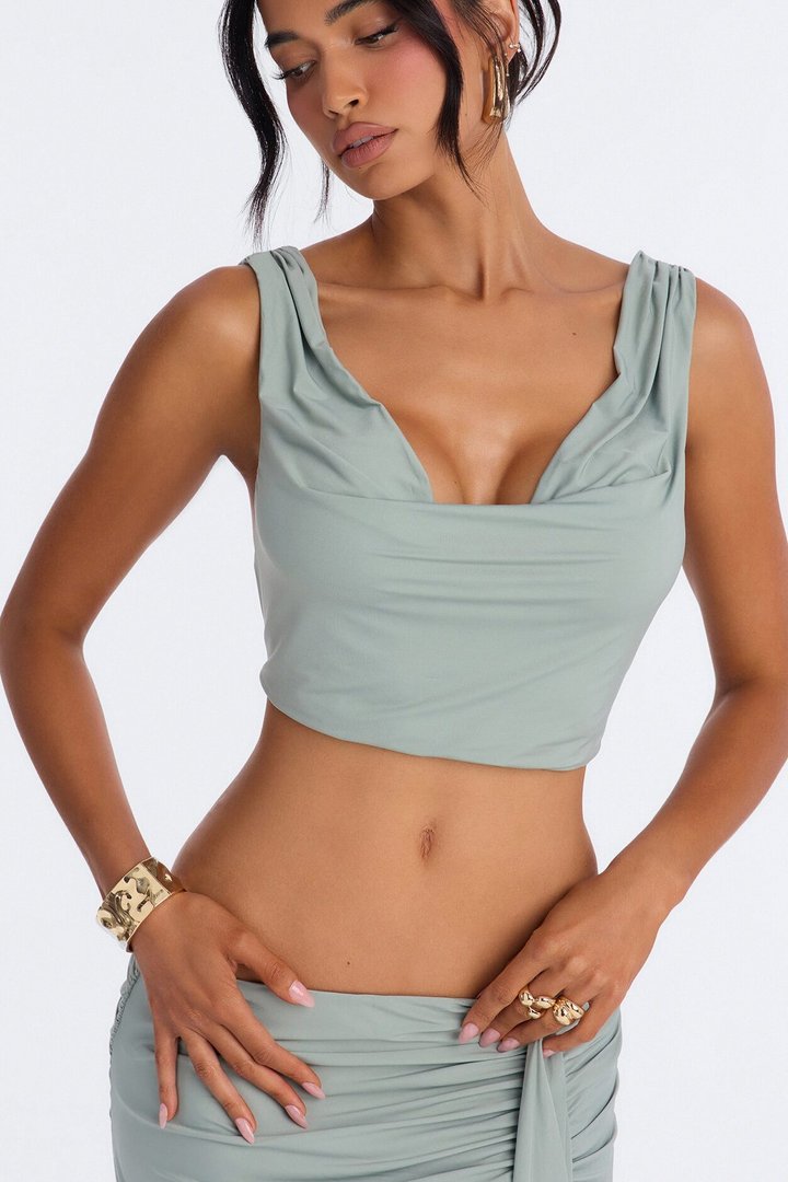 Fairytale Cowl Neck Maxi Skirt Set - Sage