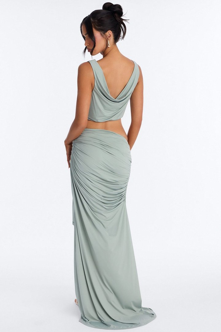 Fairytale Cowl Neck Maxi Skirt Set - Sage