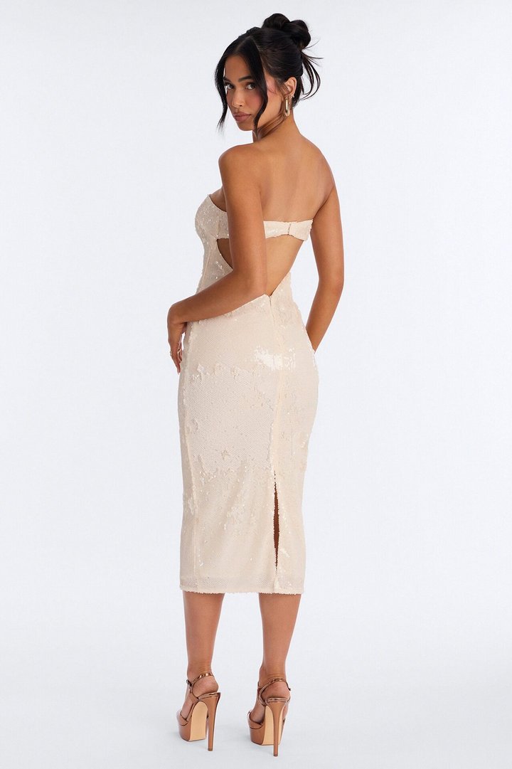 Isla Paillette Sequin Midi Dress - Cream