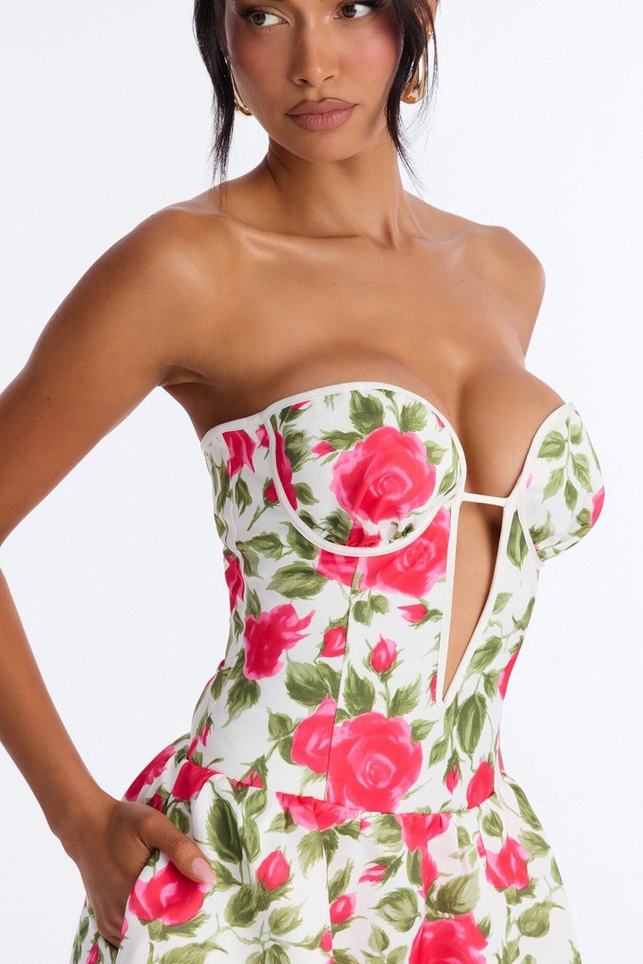 Sweetheart Bloom Satin Floral Midi Dress - Pink/combo