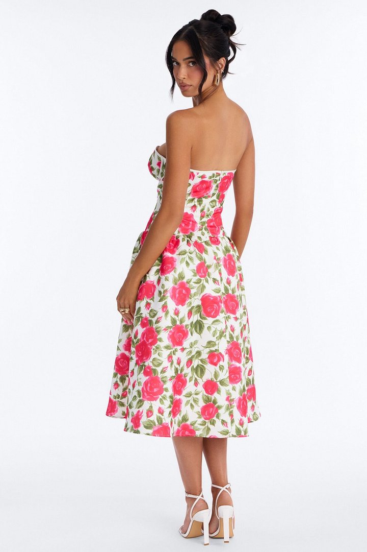 Sweetheart Bloom Satin Floral Midi Dress - Pink/combo