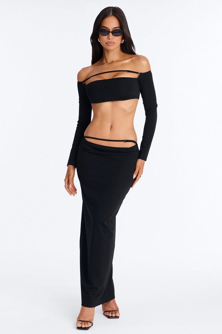 Rebel Ponte Maxi Skirt Set - Black