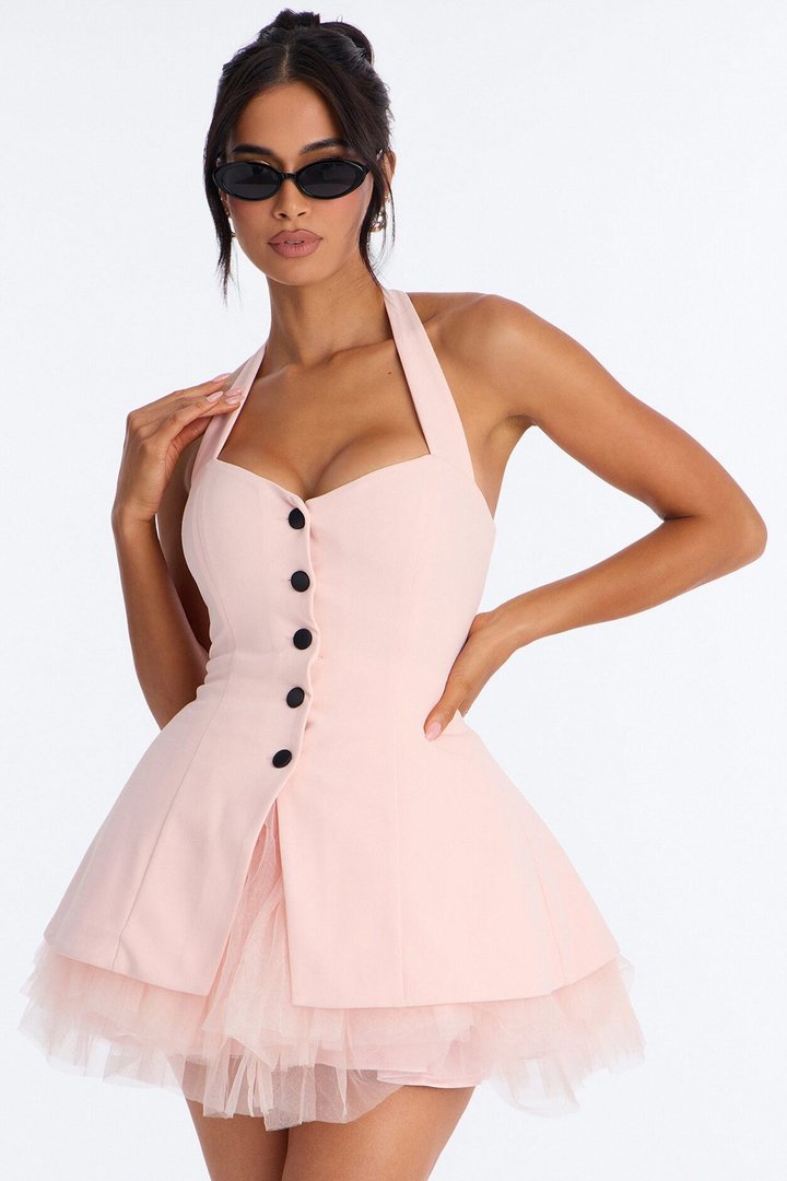 Rosy Girl Crepe Tulle Mini Dress - Light Pink