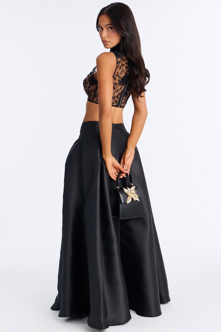 Raylee Embellished Taffeta Skirt Set - Black