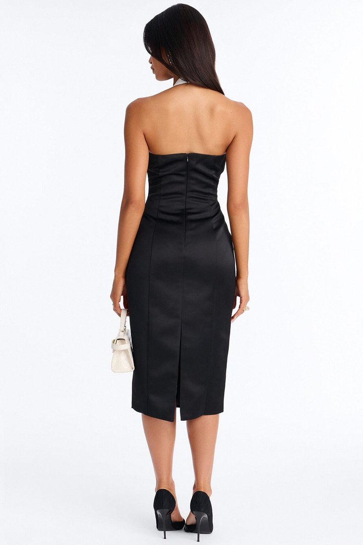 Sweetheart Satin Midi Dress - Black/White