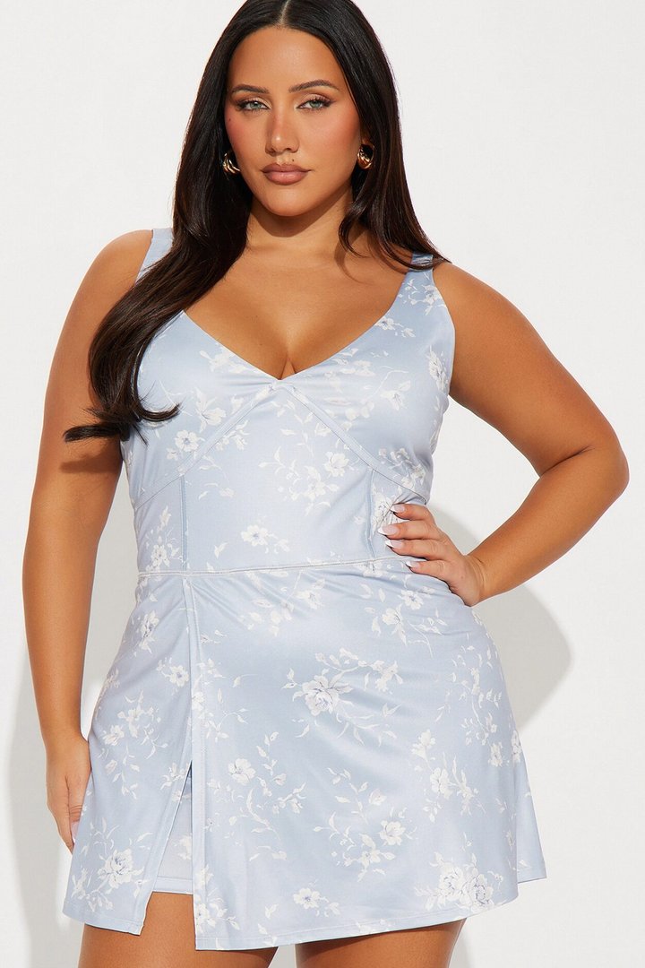 Hot Girl Stroll Tennis Floral Mini Dress - Blue/combo