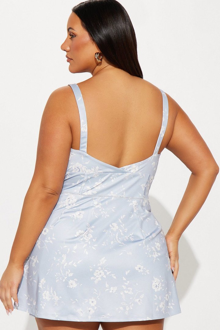 Hot Girl Stroll Tennis Floral Mini Dress - Blue/combo