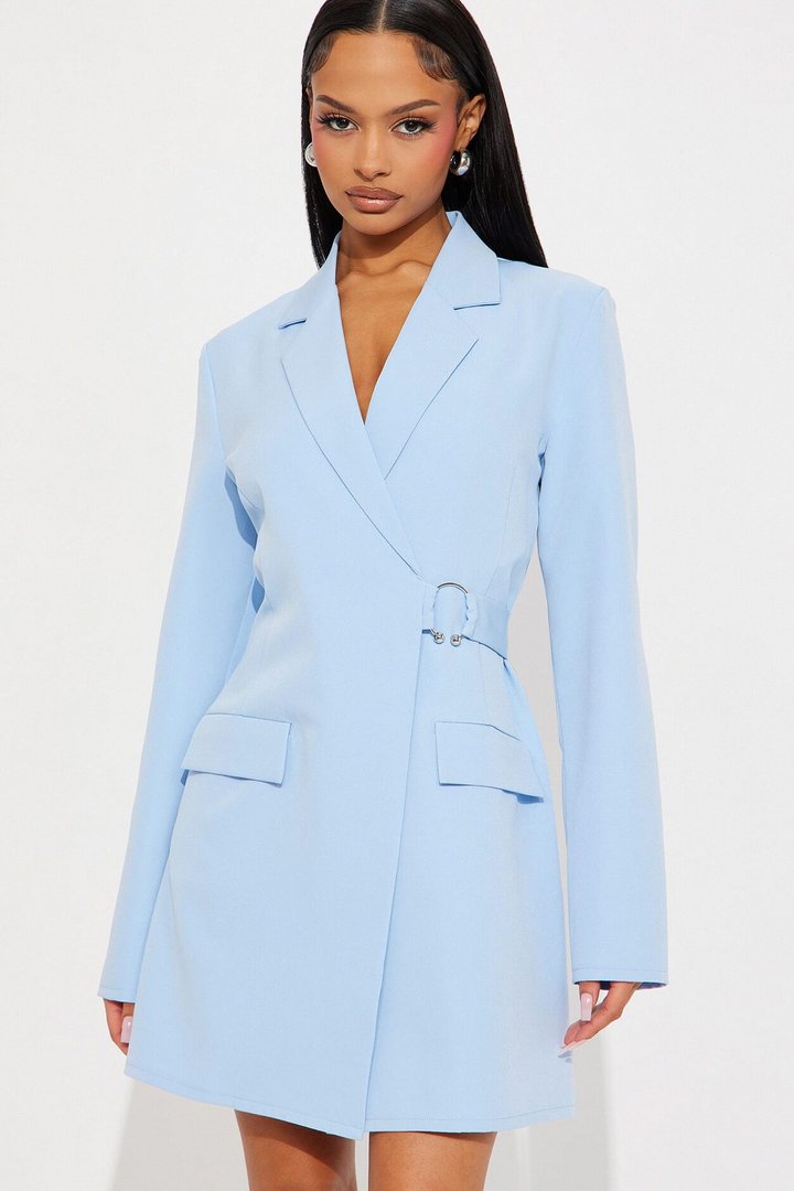 Pay Attention Blazer Mini Dress - Light Blue