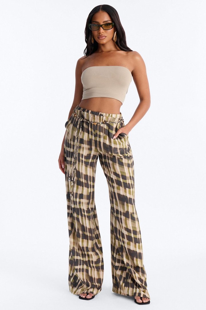 Angelica Belted Wide Leg Pant - Olive/combo