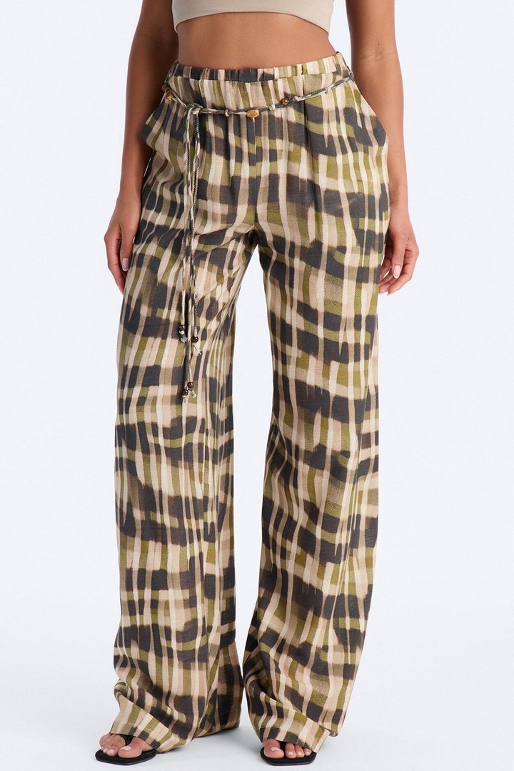 Angelica Belted Wide Leg Pant - Olive/combo