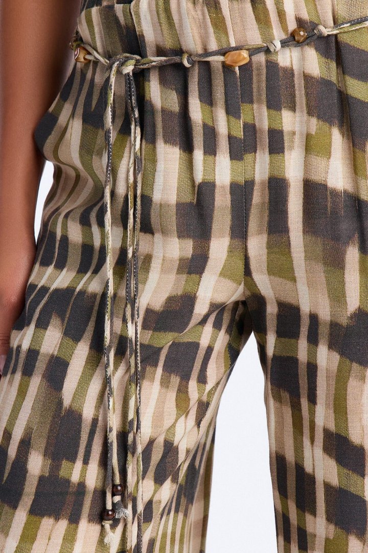 Angelica Belted Wide Leg Pant - Olive/combo