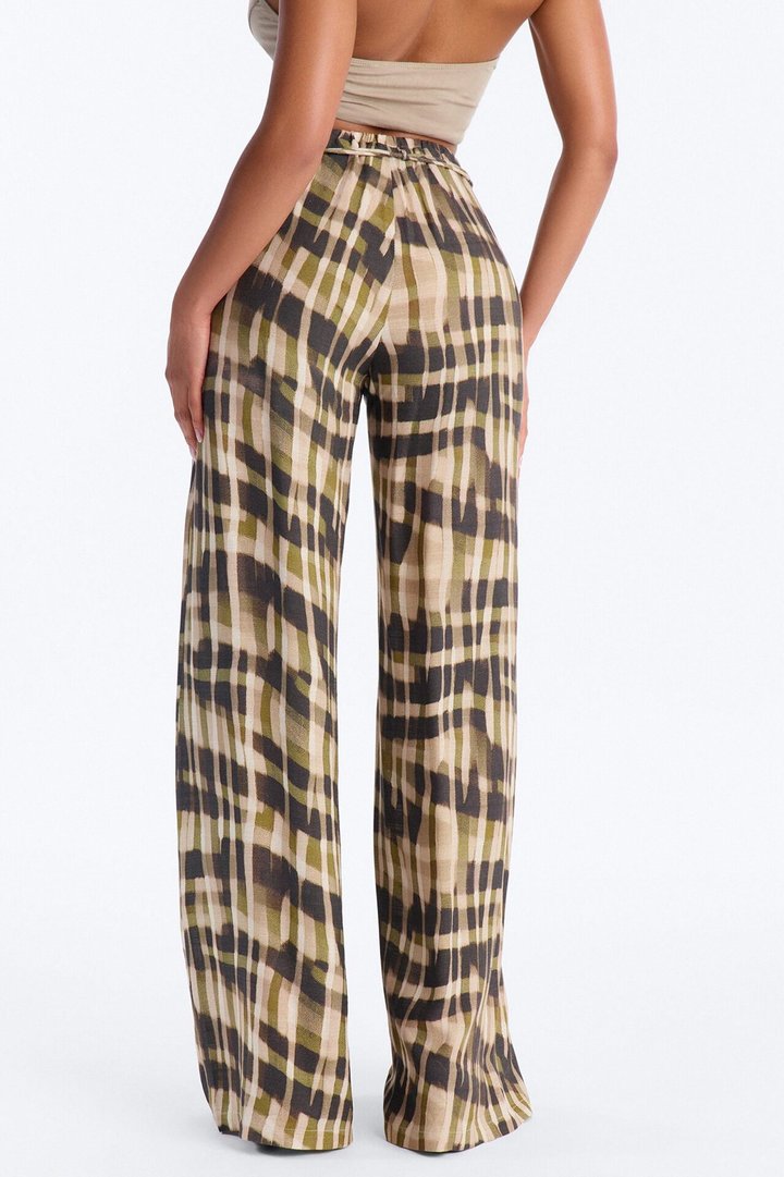 Angelica Belted Wide Leg Pant - Olive/combo