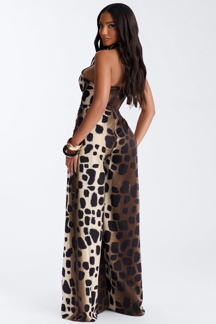 Anaya Animal Halter Wide Leg Jumpsuit - Black