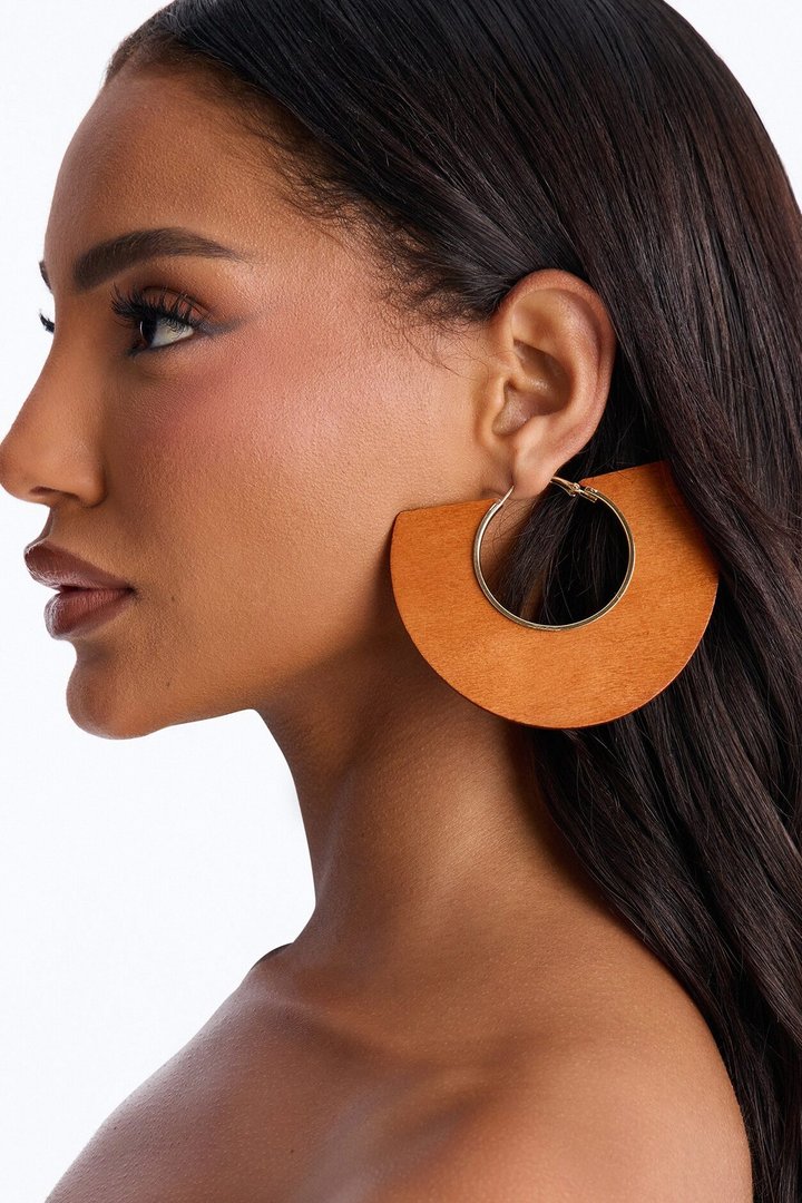 Harvest Moon Wood Hoop Earrings - Brown