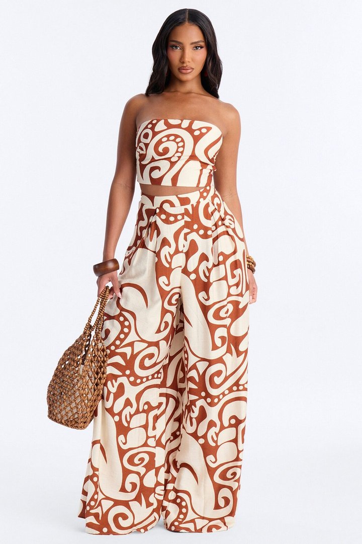 Sienna Strapless Pant Set - Brown/combo