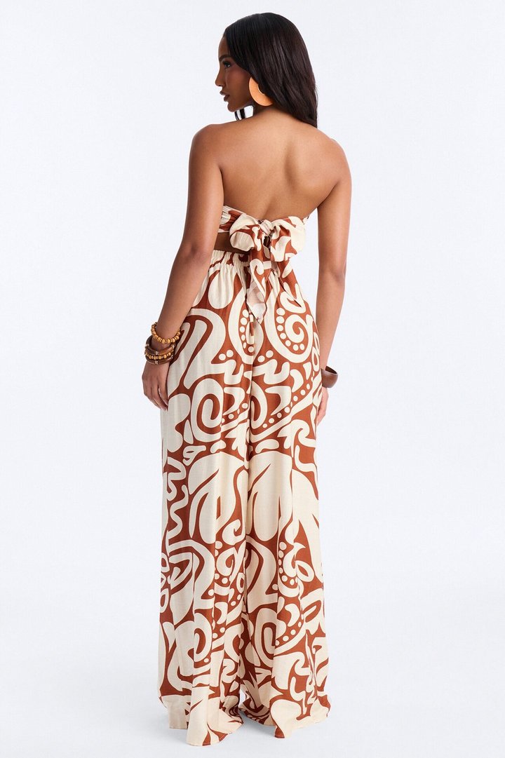 Sienna Strapless Pant Set - Brown/combo