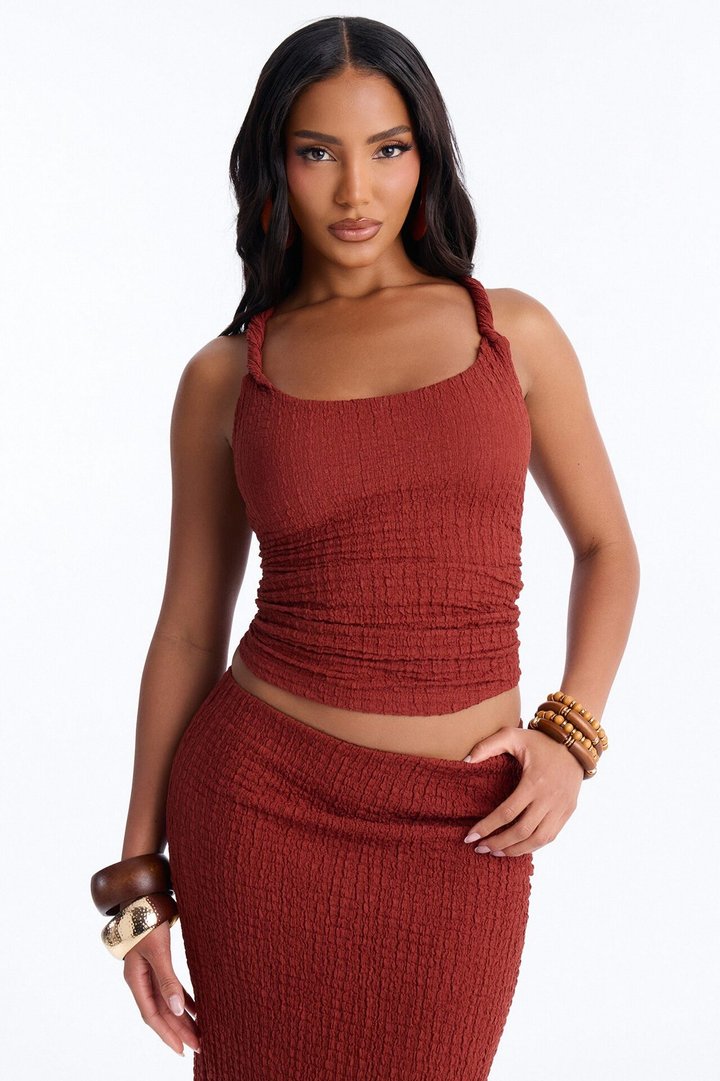 Easy Sundays Textured Midi Skirt Set - Rust