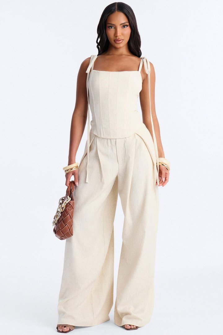 Muse Behavior Corset Linen Pant Set - Natural