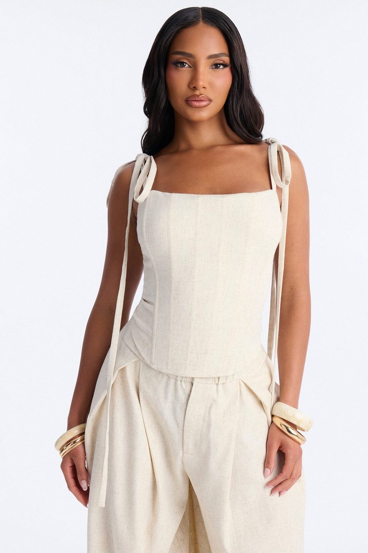 Muse Behavior Corset Linen Pant Set - Natural