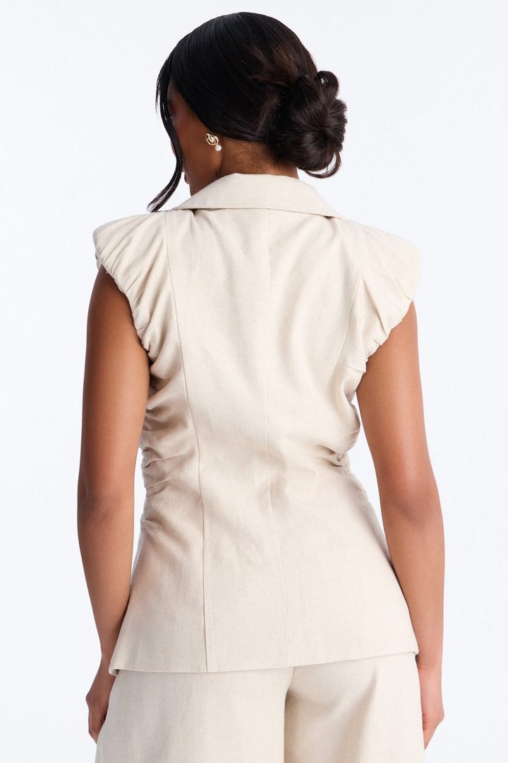 Nhulla Sleeveless Ruched Linen Blazer - Natural