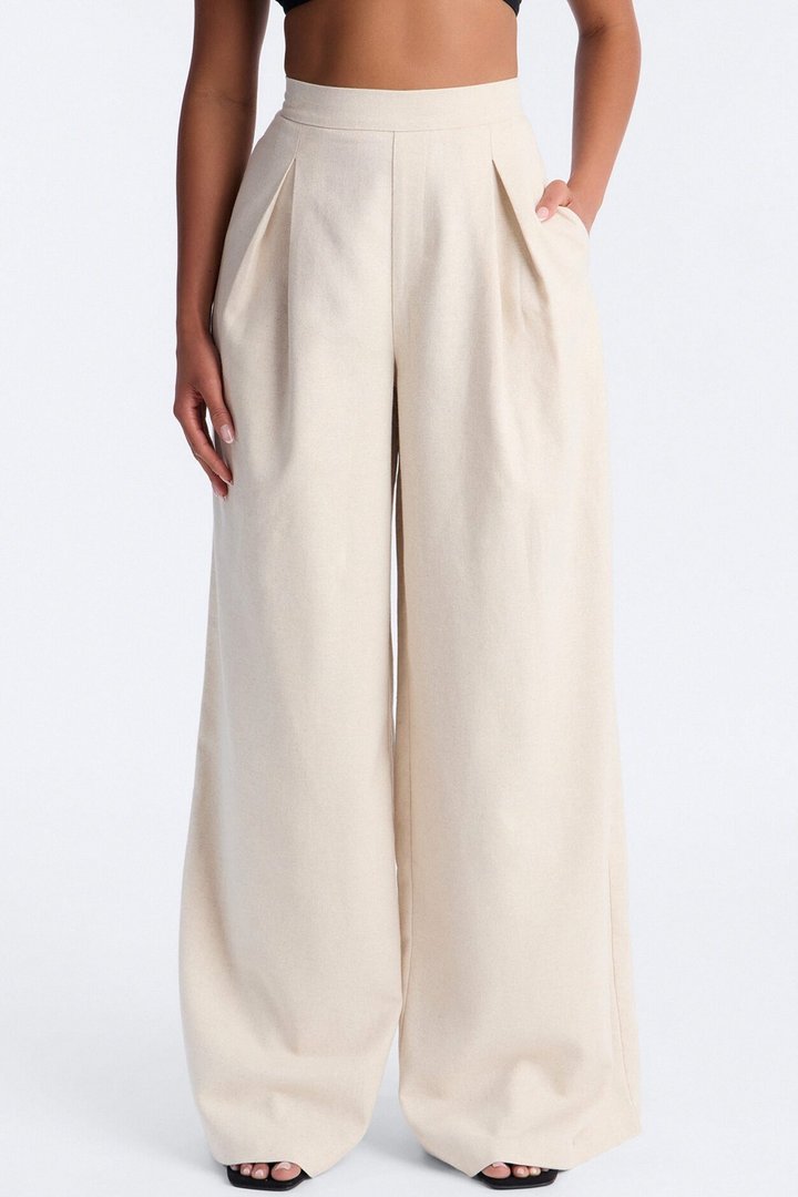 Nhulla Wide Leg Linen Trouser Pant - Natural