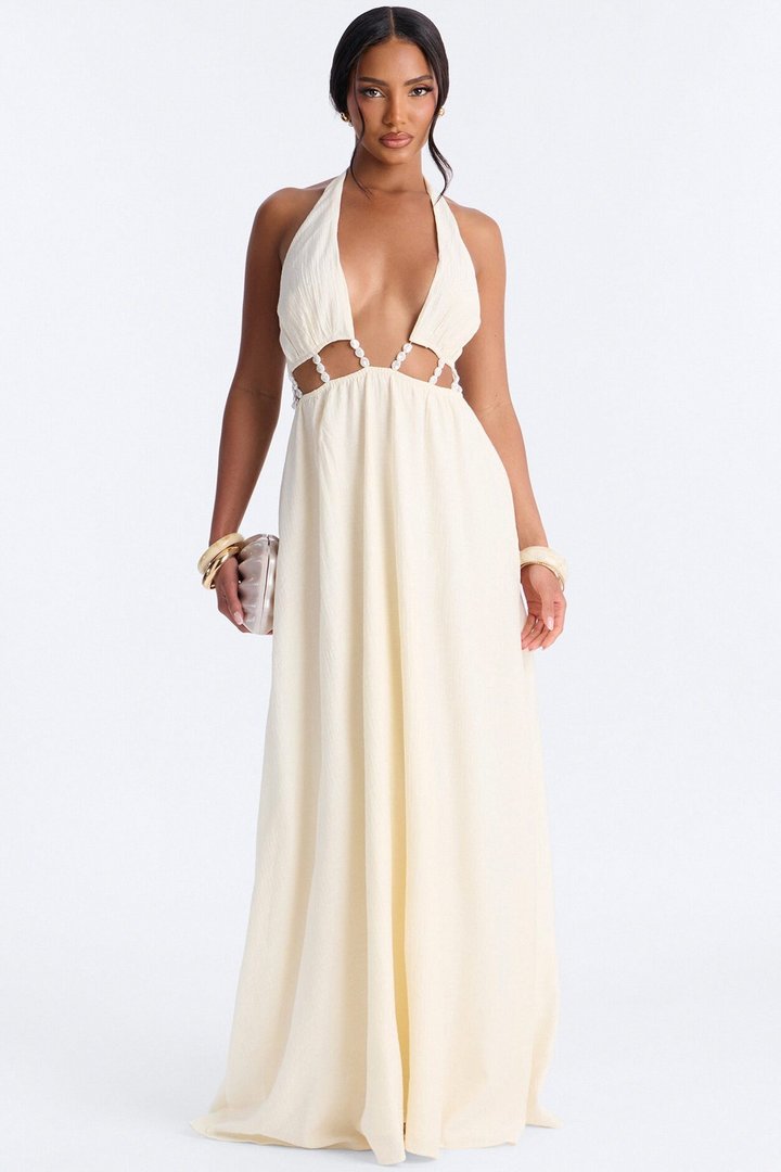 Summer Glowing Pearl Maxi Dress - Cream