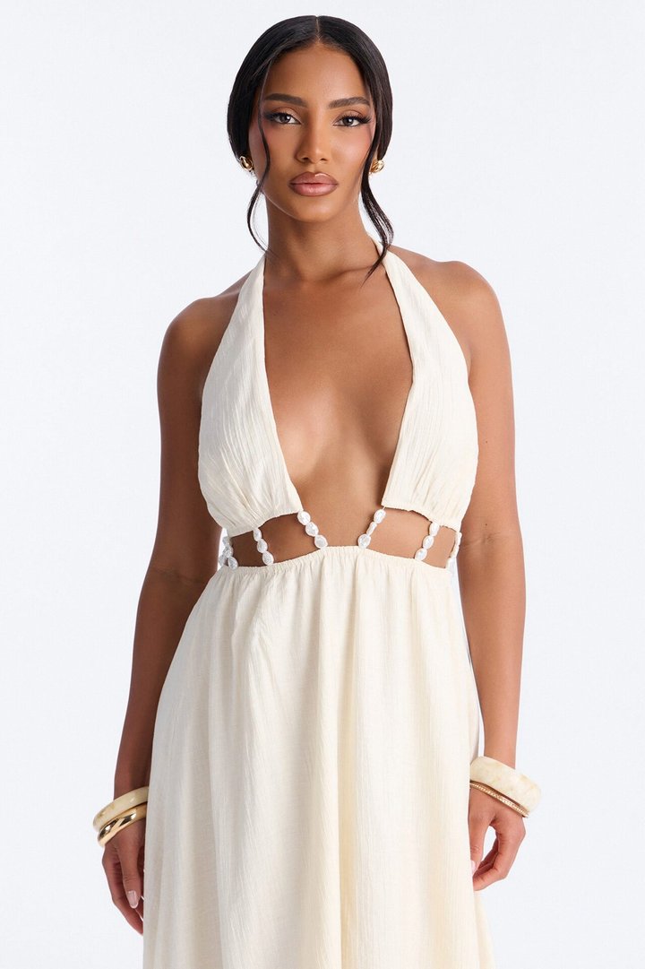 Summer Glowing Pearl Maxi Dress - Cream