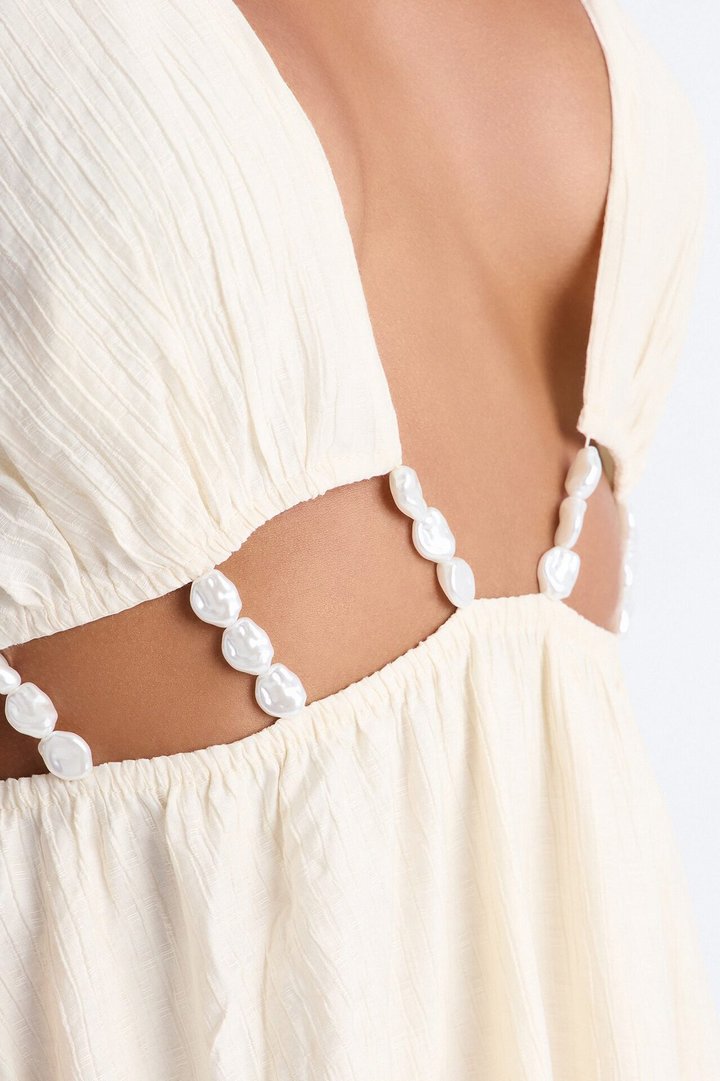 Summer Glowing Pearl Maxi Dress - Cream