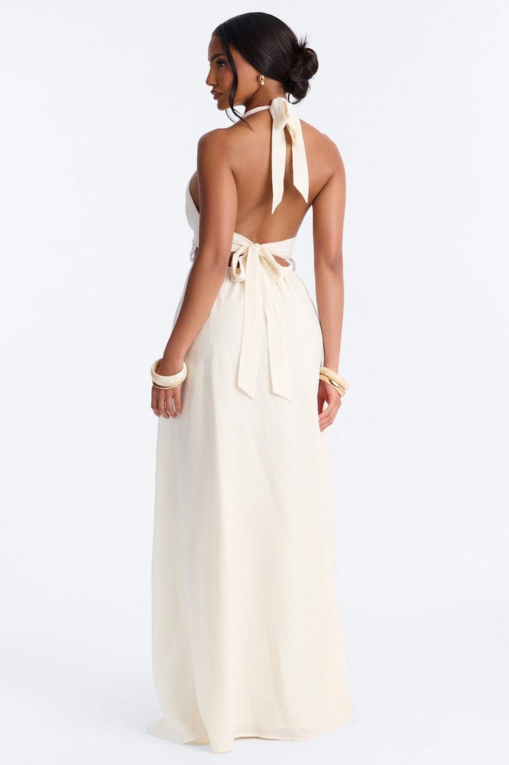 Summer Glowing Pearl Maxi Dress - Cream
