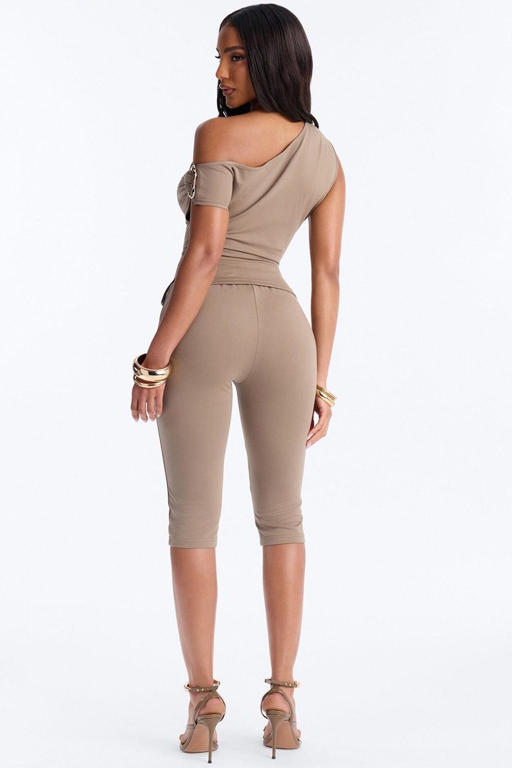 Mila Off Shoulder Capri Set - Mocha
