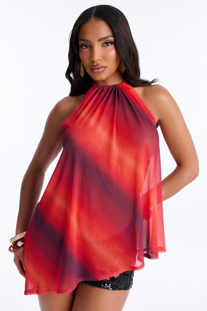 Amber Sky Ombre Asymmetrical Sleeveless Top - Orange/combo